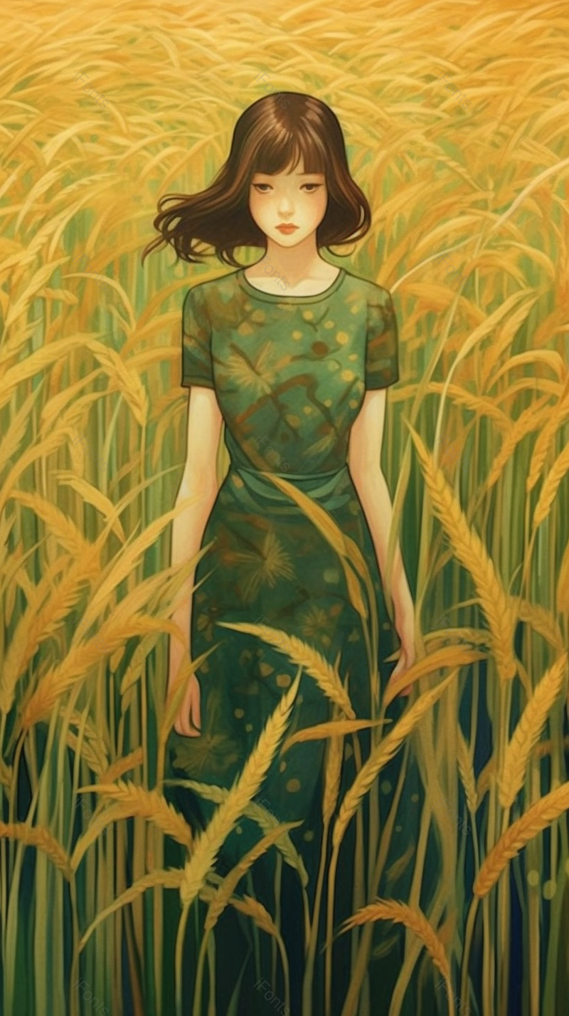 小满节气小麦成熟金黄色女生唯美正面肌理插画背景,插画/手绘图,插画/手绘图库,插画/手绘图下载,插画/手绘